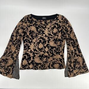 Vintage Y2K Adrianna Papell Silk Top Womens M Dark Fairy Paisley Flared Sleeve